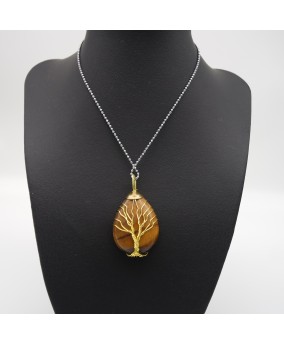 Tiger's Eye Wire-Wrapped Teardrop-Shaped Natural Crystal Semi-Precious Stone Pendant Necklace