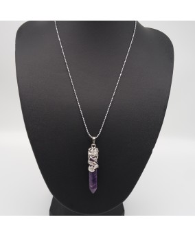 Amethyst Tribal Totem Dragon-Shaped Natural Stone Pendant Necklace
