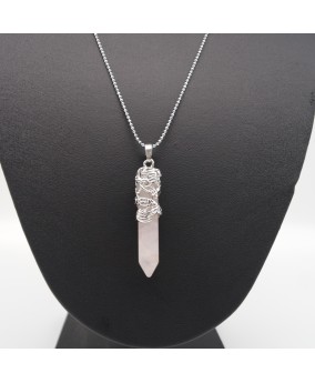 Pink Crystal Tribal Totem Dragon Shaped Natural Stone Pendant Necklace