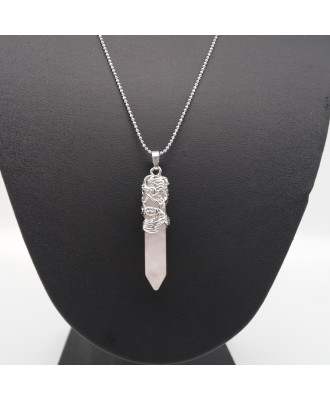 Pink Crystal Tribal Totem Dragon Shaped Natural Stone Pendant Necklace