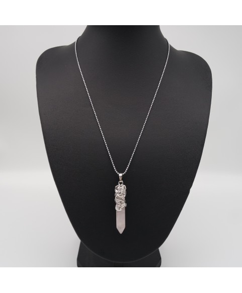 Pink Crystal Tribal Totem Dragon Shaped Natural Stone Pendant Necklace