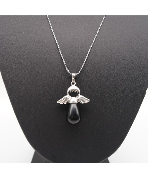 Black Agate Fairy Tale Angel Wings Love Gift Pendant Necklace