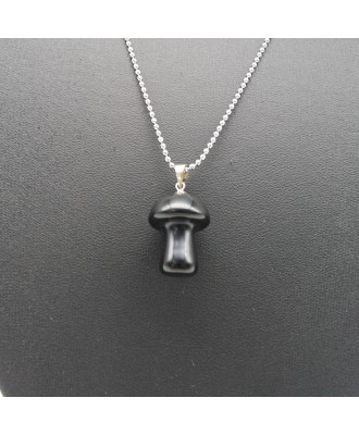 Obsidian Mushroom Pendant Necklace