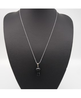 Obsidian Mushroom Pendant Necklace