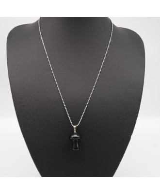 Obsidian Mushroom Pendant Necklace